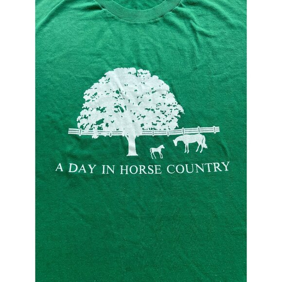 Vintage A Day In Horse Country Graphic T-Shirt Green XL Jerzees Q3 - Picture 2 of 5